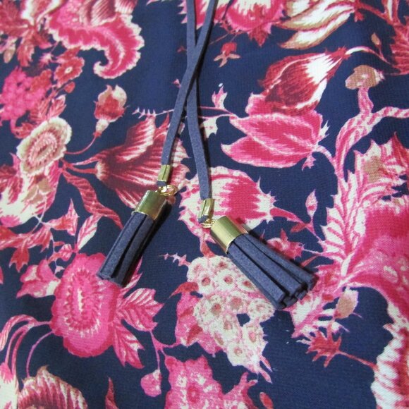 Vince Camuto Purple Pink Floral Dress Keyhole Sheer Sleeves - Picture 5 of 10